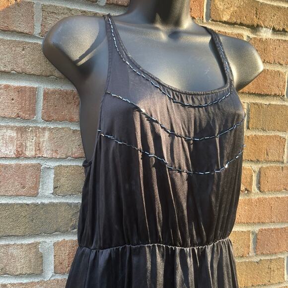 y2k Sleeveless summer Geren Ford Midi Dress sz M topstitching beaded silk - Picture 3 of 10